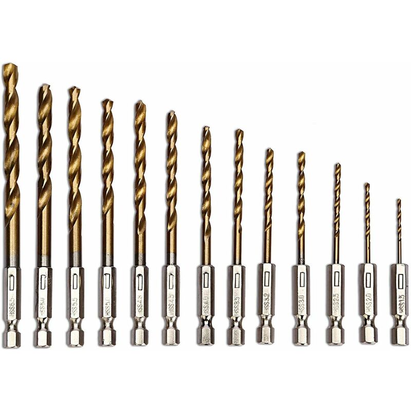 Spiralbohrer Hss 13-teilig 1,5-6,5mm – Sechskantschaft 6,35mm – Titannitrid-beschichtung – Zum Bohren In Holz, Kunststoff, Leichtmetalle