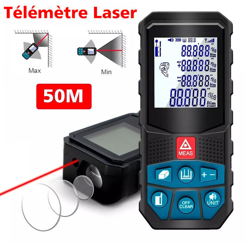 Laser-entfernungsmesser 50 M, Sdlogal, Lücke 2 Mm, 20 Messwerte, Abstandsmessung, Lcd-bildschirm, Wasserdicht Ip54, Batterien Nicht Enthalten