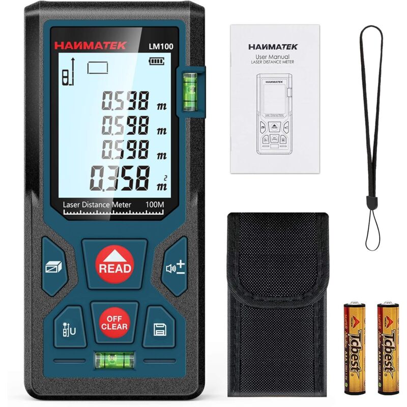 Digitaler Laser-entfernungsmesser, Lm100 100m Digitaler Laser-entfernungsmesser, Länge/fläche/volumen/pythagoras-theorem Mit Lcd-hintergrundbeleuchtung, Ip54 (100m)