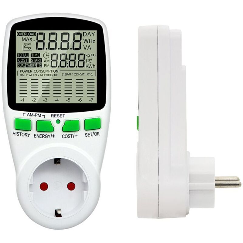 Wattmeter 230 V/16 A - Stromverbrauchszähler - Steckdose Zur Kontrolle Der Stromkosten - Energiezähler-steckdose Mit Großem Lcd-bildschirm
