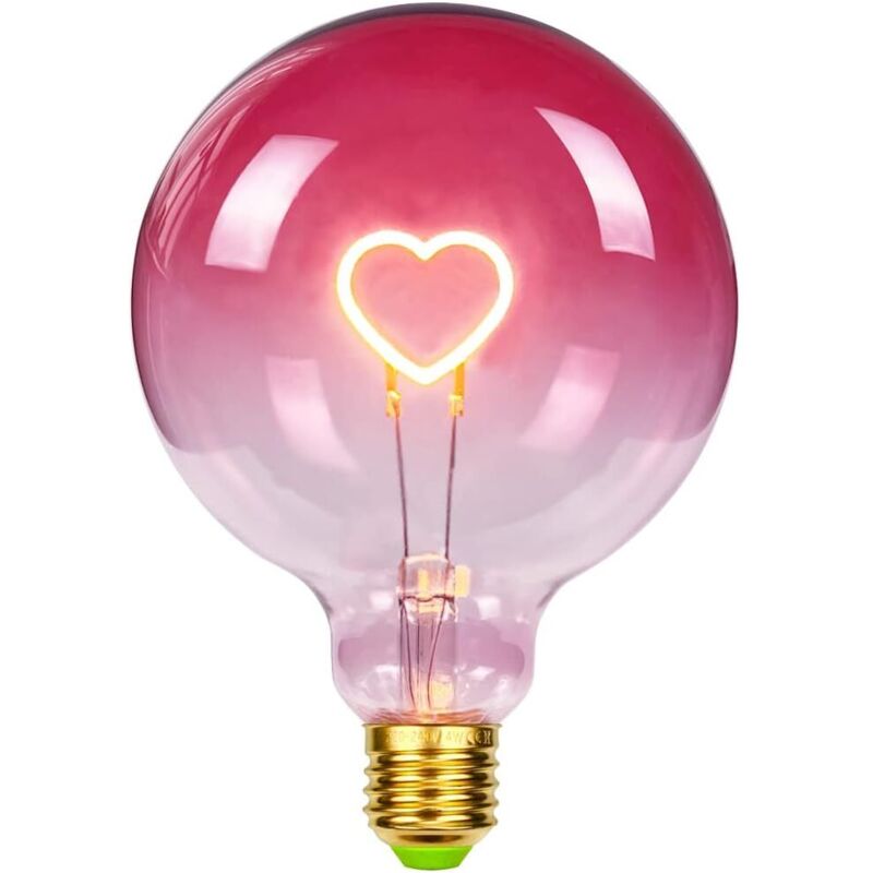 Led-glühlampe Im Edison-stil, Große Globusform G125, Rosa Herzförmiger Glühfaden, 2w, Dimmbar, Speziell, Dekorativ, 220-240v, E27-fassung.
