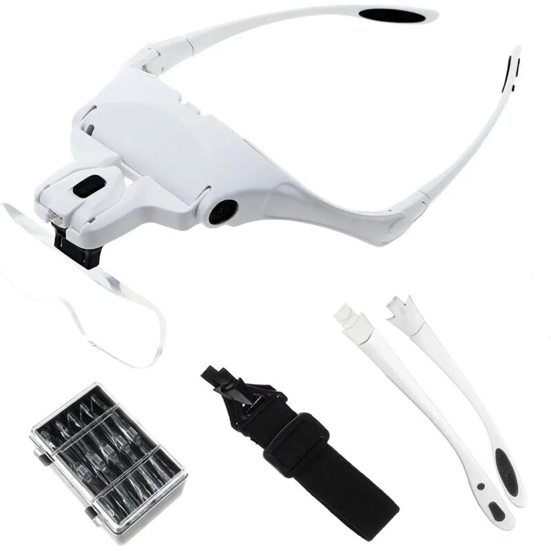 Lunette Lupe Mit 2 Leds - Beleuchtete Stirnlupe Zum Lesen, Für Alle Präzisionsarbeiten, Nähen, Schmuck, Reparaturen, Uhren Und Handwerk - 5 Abnehmbare Linsen