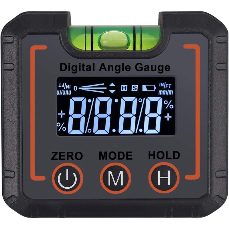 Professioneller Digitaler Lcd-neigungsmesser Mit Hochpräziser Horizontaler Blasenlibelle, Magnetisch Mit V-nut, Inklusive 2 Batterien (° Grad / % / Mm/m / Zoll / Fuß)