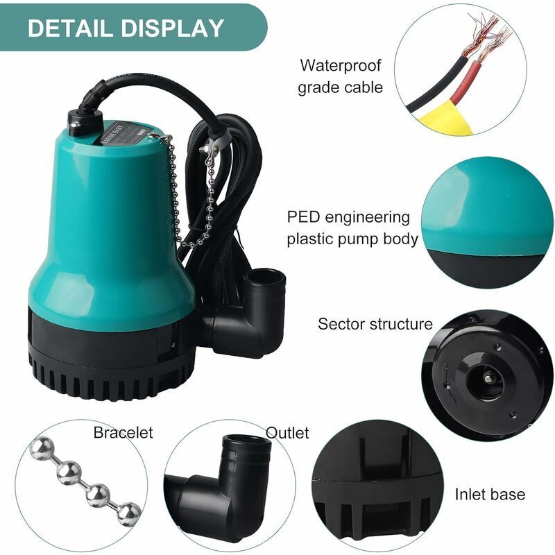 Wasserpumpe Kellerentwässerungspumpe Dc 24v 50w 4500l/h Tauchpumpe Für Brunnen Poolentleerungspumpe Tauchpumpe Für Pool, Keller, Teich Mit 2,5m Kabel Und Klemme