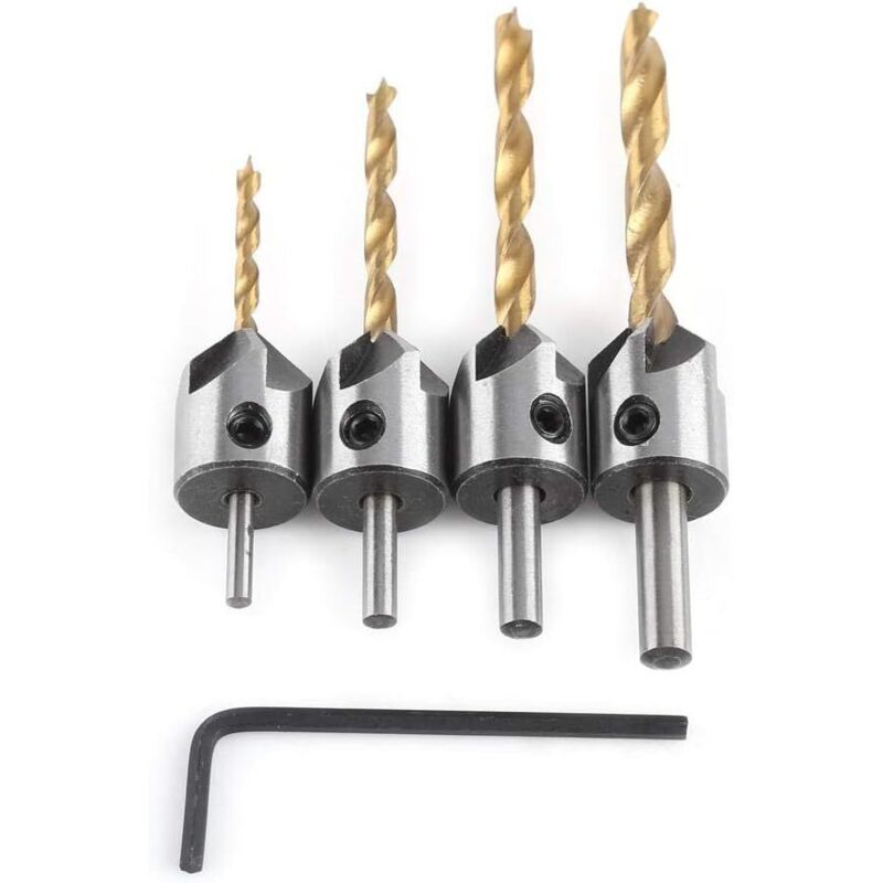 Fresa Per Smussatura, Punta Conica A 5 Taglienti Con Chiave Esagonale Per Legno (4 Pezzi, 3/4/5/6 Mm)