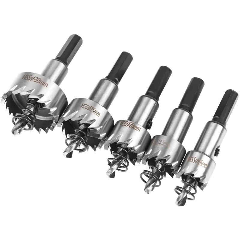 Set Di Seghe A Tazza, Set Di 5 Punte Da Trapano Hss In Cobalto Ø16/18,5/20/25/30 Mm, Sega A Tazza In Acciaio Legato Ad Alta Velocità, Acciaio, Acciaio Inossidabile, Adatta Per Legno, Plastica, Metallo