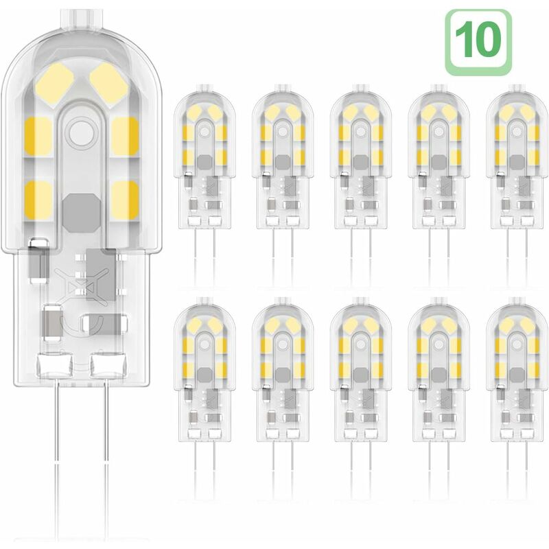 G4 2w Led-glühbirne, Entspricht 20w Halogenlampen, Warmweiß 3000k, 200lm, 12x Smd, 12v Ac/dc - 10er Pack [energieeffizienzklasse A+]