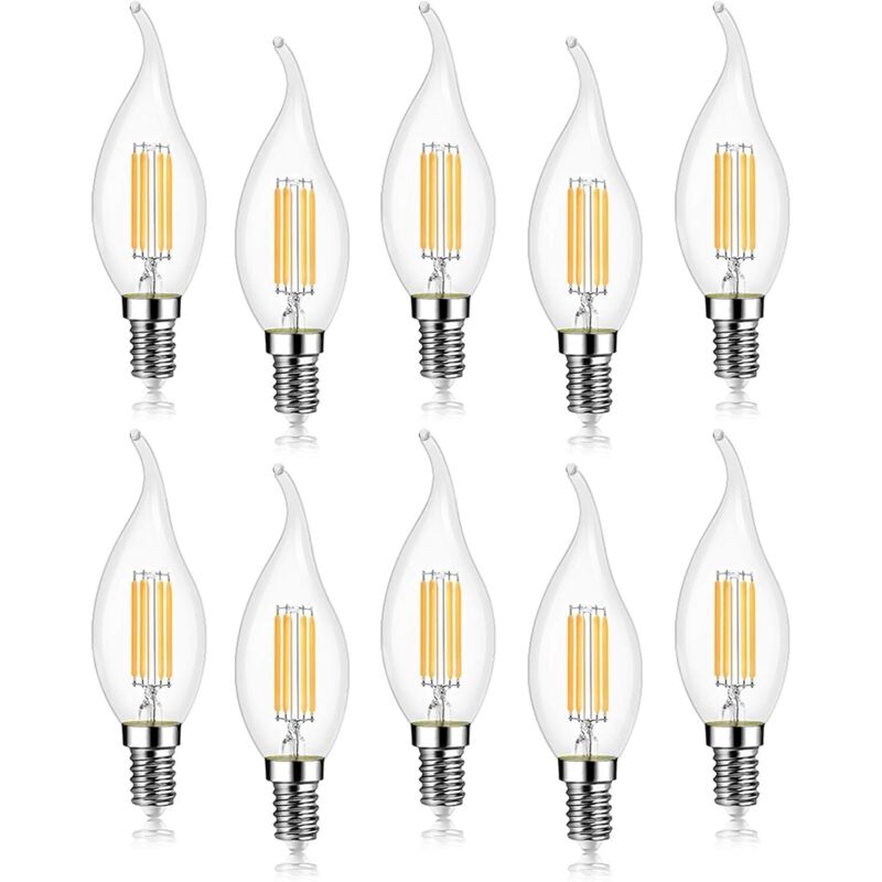 10er-set 4w Led-glühfadenlampen E14, 470lm, Kerzenform, Kaltweiß 6000k, Nicht Dimmbar, 360° Abstrahlwinkel