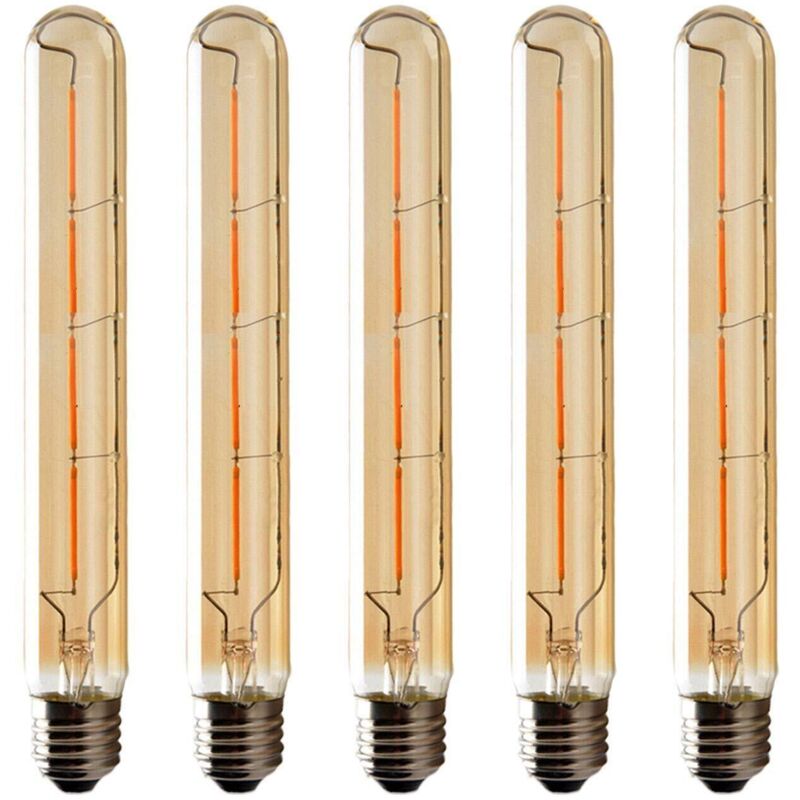 5er-pack Lange Röhrenlampen T225, Led-edison-glühfaden, 6w E27 Sockel Warmweißes Licht, Bernsteinfarbenes Glas Für Dekorative Glühbirnen, Ac 220-240v