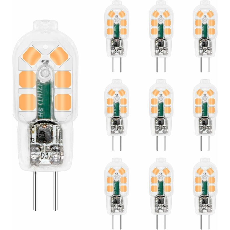 Led-glühbirne G4 2w 12v Warmweiß 200lm, Entspricht Bi-pin G4 10w-20w Halogenlampe, G4 Led 12v Für Dunstabzugshaube/schrank/camping, Nicht Dimmbar, 10er-pack [energieeffizienzklasse A+]