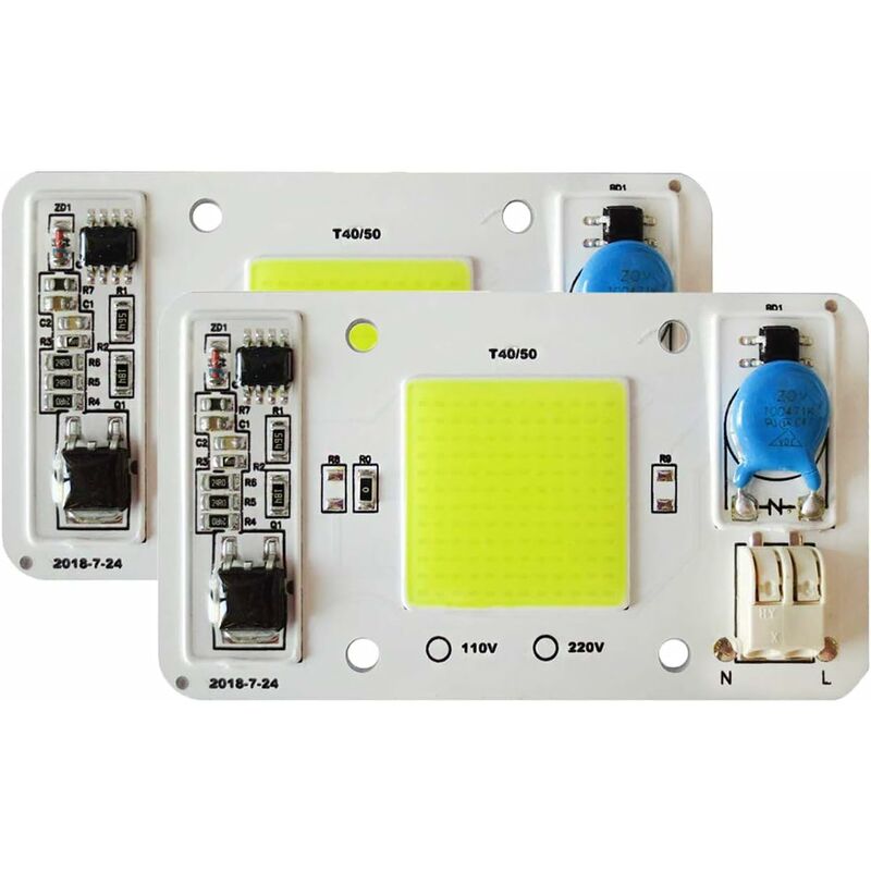 2 Stück 50w Led-chip, Weiß 6000k, 220v Cob-led-chip, Kein Löten Erforderlich, Integrierter Intelligenter Ic-treiber Für Led-flutlicht