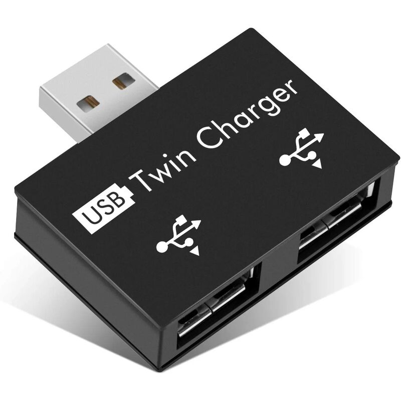 Usb 2.0 Hub Mit 2 Anschlüssen – Adapter Mit Zwei Usb-buchsen Auf Einen Usb-stecker – Gleichzeitiges Laden Für Laptops Und Desktop-pcs – Schwarz