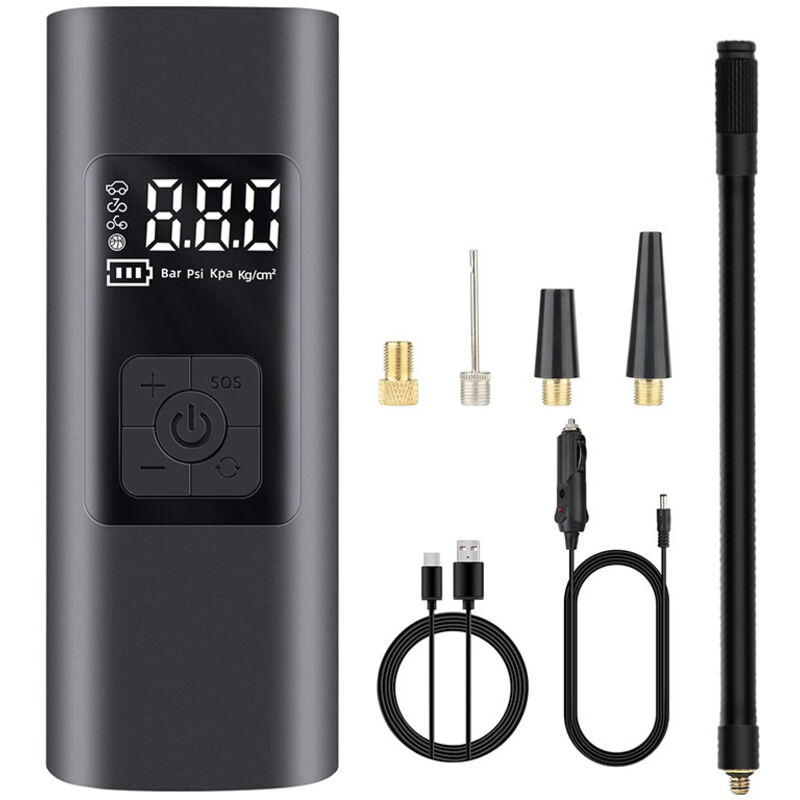 Tragbarer Mini-kompressor Mit 6000 Mah, Autoreifen-aufblaspumpe, Elektrische Fahrradpumpe Mit 150 Psi Und Sos-licht, Wiederaufladbare Luftpumpe Mit Großem Lcd-bildschirm Für Auto-, Motorradreifen Und