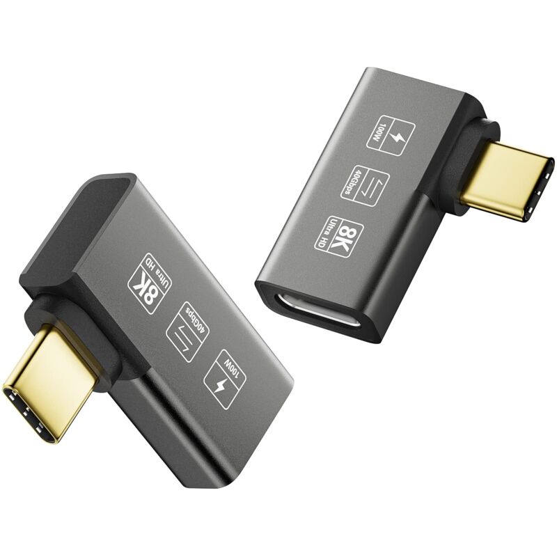 Usb4 8k Verlängerungskabel, 2er-pack, 90-grad-winkel Stecker Auf Buchse, Kompatibel Mit 4 Typ-c-konvertern Npterbl