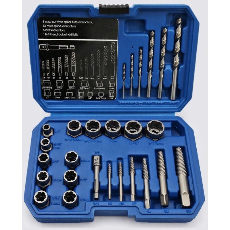 26-teiliges Set Diebstahlschutz-schrauben- Und Mutternentferner, Beschädigte-muttern-entferner Aus Cr-mo-stahl, 8-19 Mm