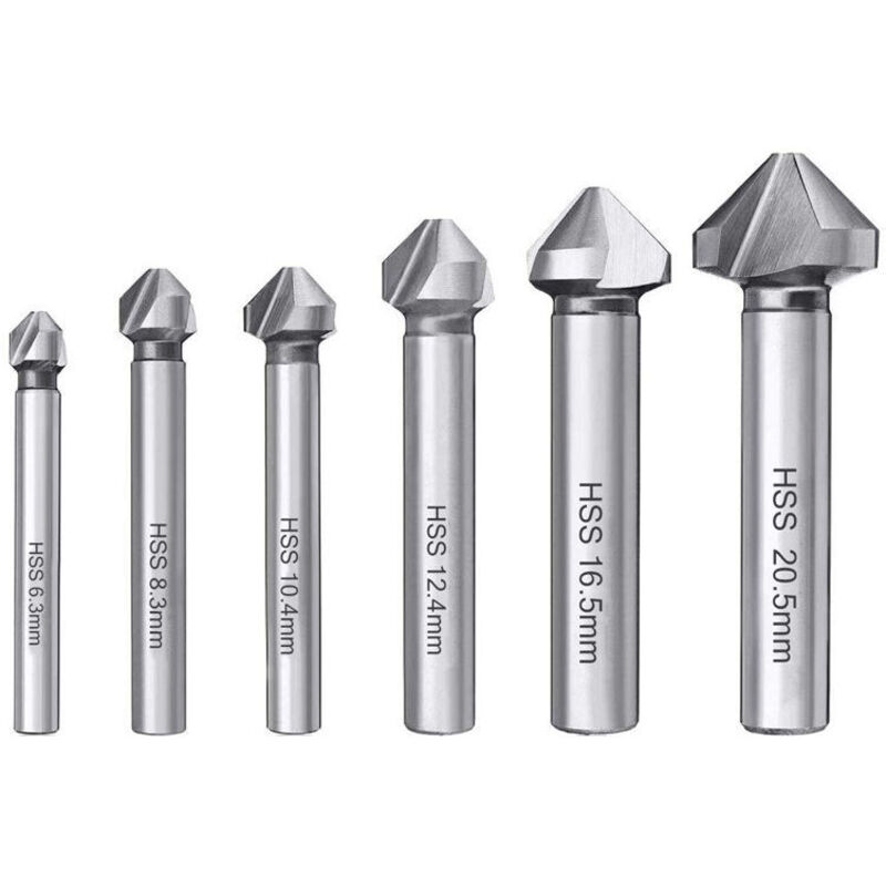 6 Stück Hss 6542 Senker Mit Kegelspitze 90° Fräser Für Muttern, Spiralbohrer, Zylindrische Fasfräser Für Holz, Metall, Pvc, Werkzeugmaschine 6,3/8,3/10,4/12,4/16,5/20,5 Mm