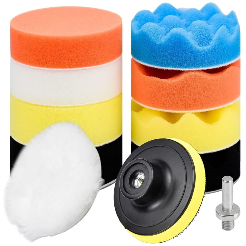 11 Stück 80 Mm Polierschwämme, Polierpads, Polierkit Mit M10-bohrmaschinenadapter, Wollpolierpads Zum Polieren, Schleifen Und Wachsen Von Autos.