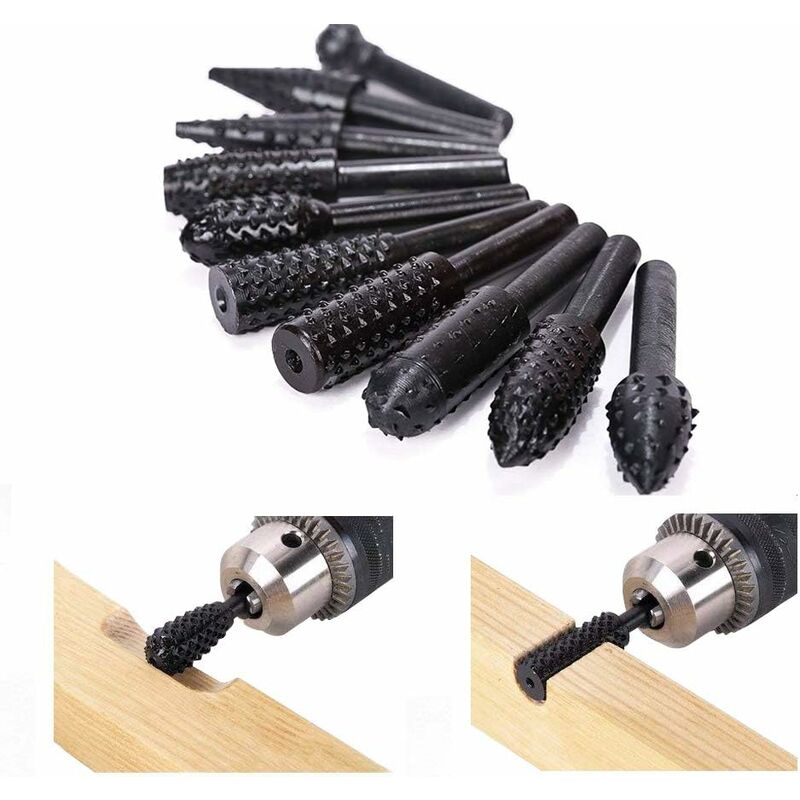 10 Stück Holzfeilenset Holzfeilen-kit Fräserset Bohrspitze Werkzeuge Für Holzschnitzerei Schleifscheibe Kegelspitze Torsionsstab Für Rotierende Werkzeuge