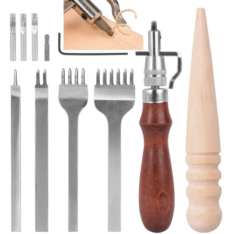 Lochwerkzeug-set, 4-lederlochzange + 5-in-1 Rillvorrichtung + 1 Polierstab, Zubehör Für Lederwaren, Diy Und Handwerk