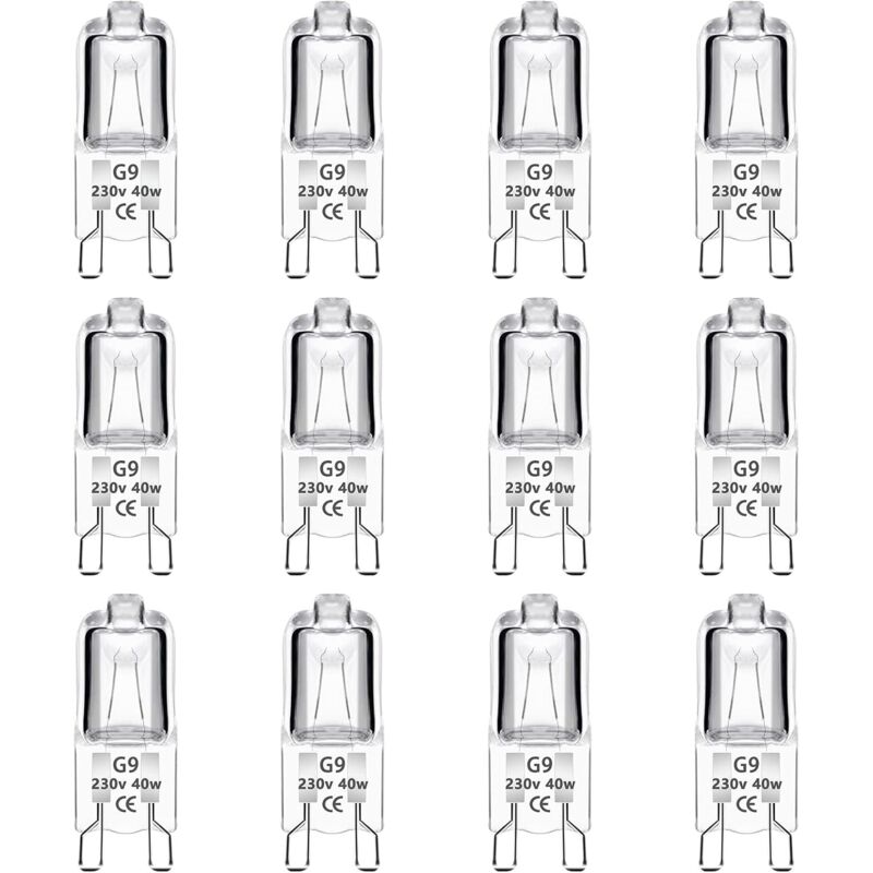 12er-pack Halogenlampen G9 40w 230v Dimmbar 0-100 %, 480 Lm, Warmweiß 2700 K, Halogenlampe Mit G9-sockel (bi-pin), Flimmerfrei, Für Backofen, Kronleuchter, Gartenleuchten, Schrankbeleuchtung