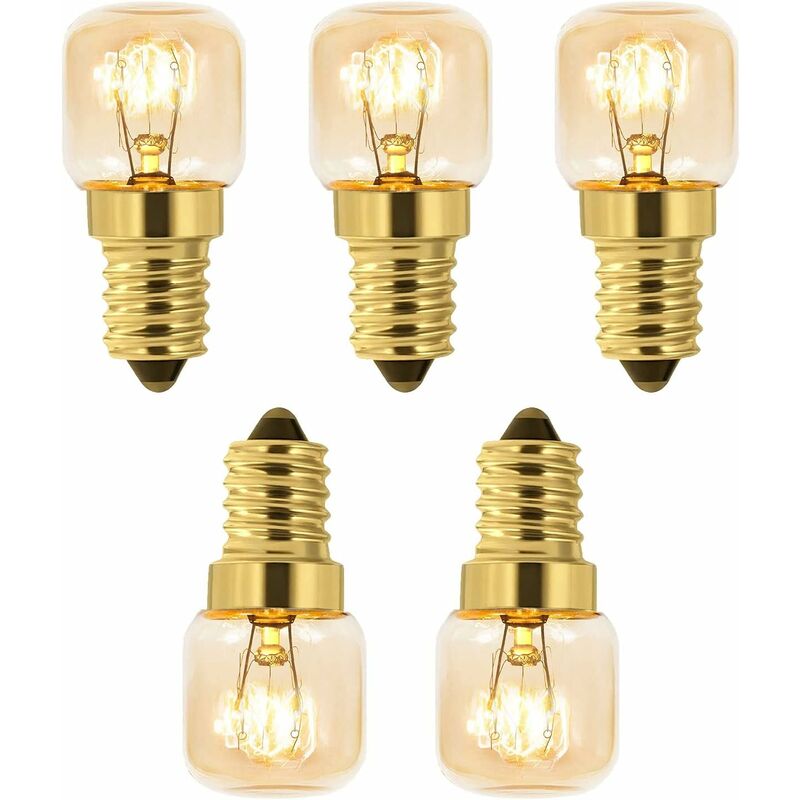5er-pack Salzlampen-glühbirnen 15w E14 T22, Glühlampe Warmweiß 2700k, 80lm, Ac 230v, Ofenlampe 15w 300°, Für Backofen, Kühlschrank, Salzlampe, Grillöfen