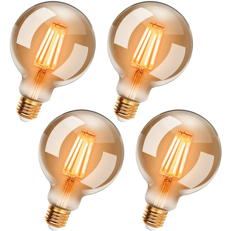 4er-set Vintage Edison Led-glühbirnen G95 E27, 6w, Warmweiß 2200k, Retro-filamentlampe, Entspricht 54w Glühlampe, Nicht Dimmbar