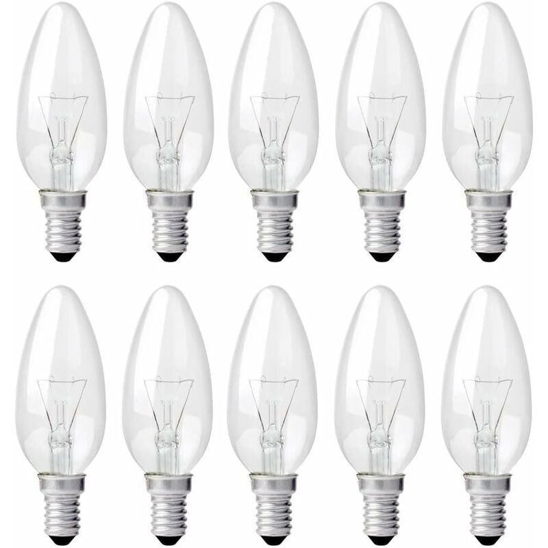 Klare Kerzenlampe E14 40w, Dimmbare Glühlampe, Warmweiß 2700k, 400lm, Flammenförmige Lampe, E14 Edison-schraub-kerzenlampen, 10er-pack