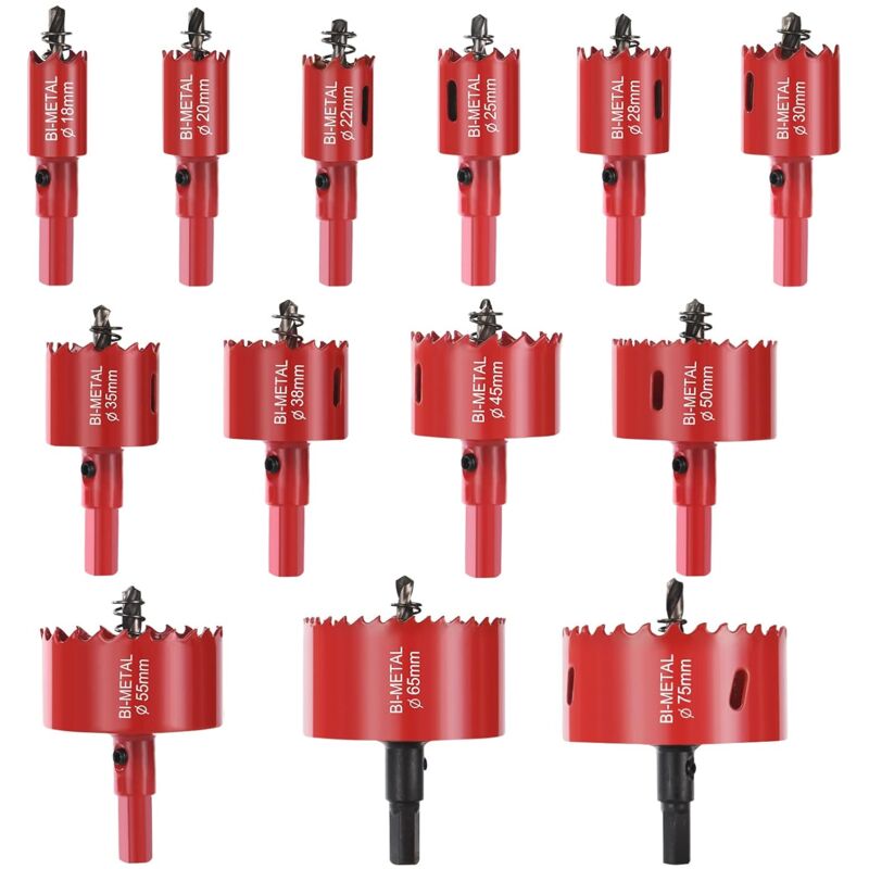 Bimetall-glockensäge, 13-teiliges Lochsägenset Mit 13 Aufnahmen, 13 Inbusschlüsseln Und 13 Federn, Sägeblatt Ø18-75mm Zum Bohren In Kunststoff, Pvc, Holz, Faserplatten Und Weichmetall
