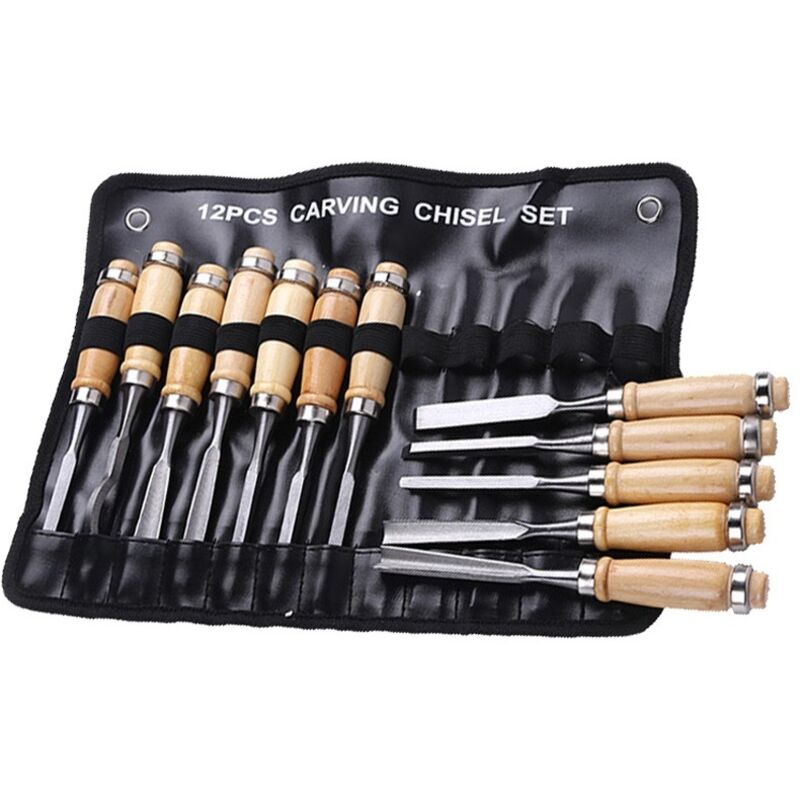 Professionelles Holzmeißel-set, Werkzeug Für Die Holzbearbeitung, Für Schreinerei Und Schnitzerei, Handmeißel Mit Holzgriffen Und Aufbewahrungskoffer (12-teiliges Set)