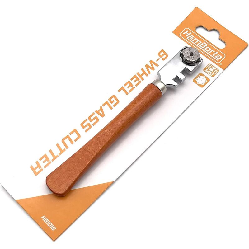 Professioneller Glasschneider Mit 6 Rädern Und Hartmetall-schneidrädern Für Schnitte Von 2 Bis 6 Mm Auf Glas, Spiegeln Und Glasflächen, Mit Verstellbarem Holzgriff