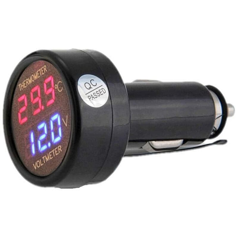 Voltmeter + Thermometer 2-in-1 Für Auto, Lkw, Bus, Motorrad, Spannungs- Und Temperaturtest Der Batterie, Digitaler Monitor/anzeiger/messgerät Mit Doppel-led-display, Dc 12v/24v