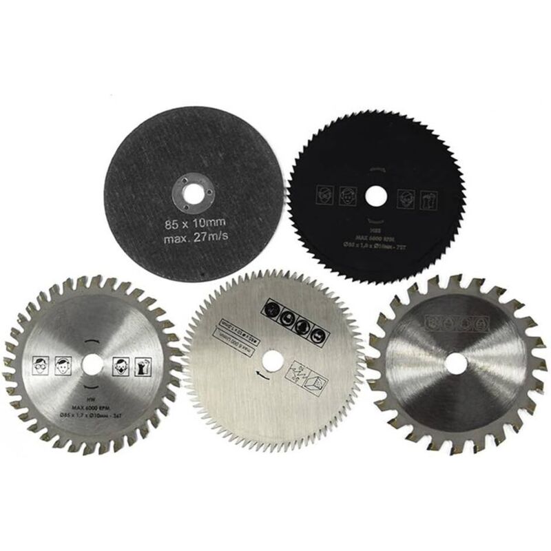 Set Aus 5 Kreissägeblättern, 85 Mm – Innendurchmesser 10 Mm – Hartlegierung Zum Schneiden Von Holz, Metall, Fliesen, Kunststoff Und Aluminium