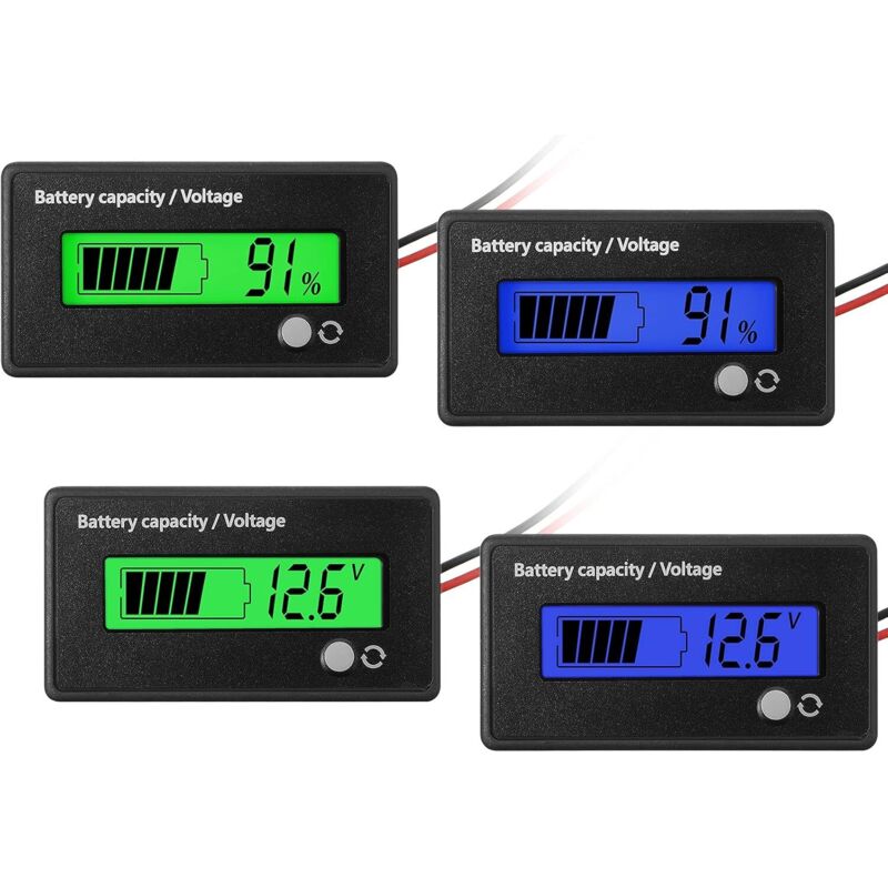 4 Stück Dc 12v 24v 36v 48v 72v Batteriezähler Mit Alarm, Spannungsanzeige Kapazitätsanzeige Batterie-monitor Messgerät Für Blei-säure-batterien Und Lithium-ionen-batterieanzeige (grün Und Blau)