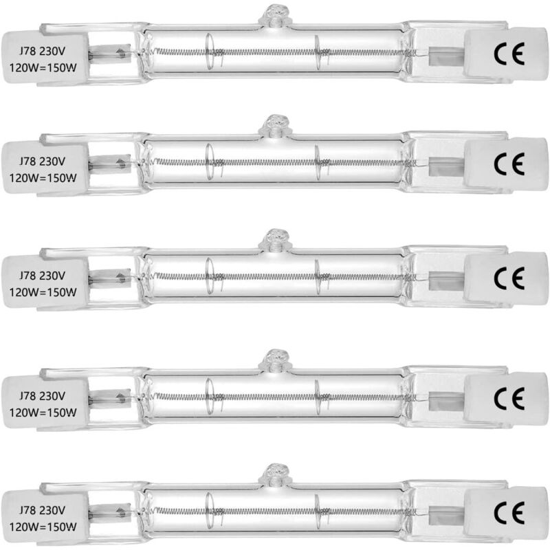 Halogenröhre, R7s-sockel, T3-halogenröhrenlampe, 230 V, 120 W, 78 Mm, Warmweiß - 2800 K (5 Stück)