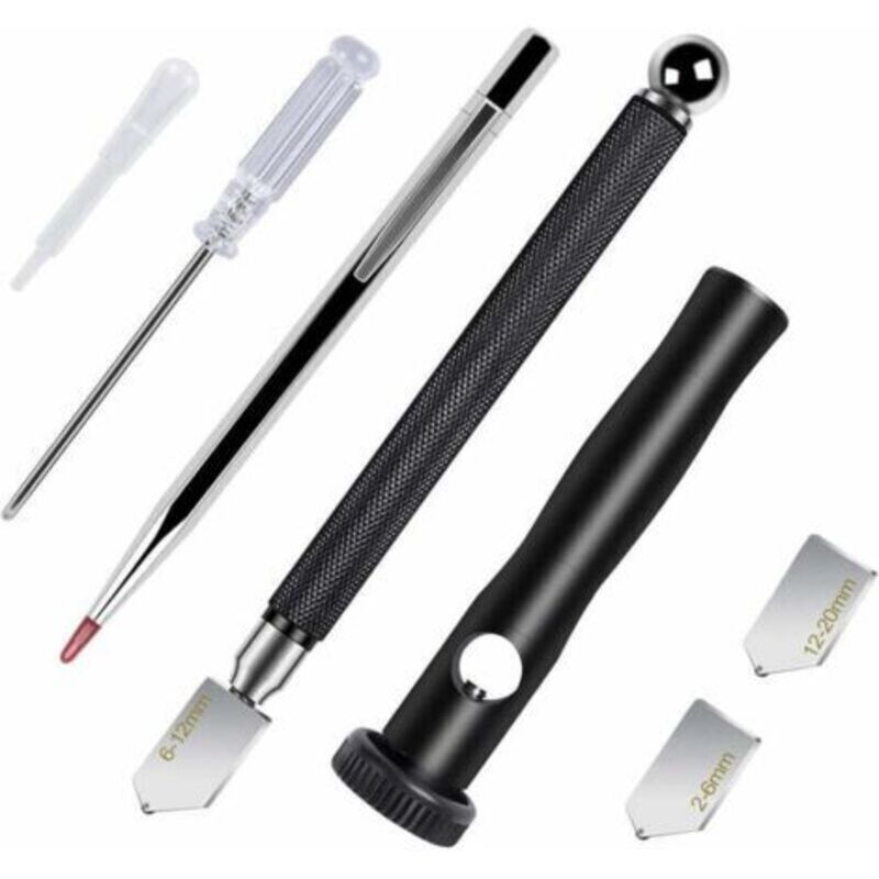 Glas-schneider Für Glas Von 2 Bis 20 Mm Mit Ergonomischem Griff – Professioneller Diamant-glasschneider Mit 3 Schneidköpfen, Öltropfer Und Schraubendreher Für Präzise Glasschnitte