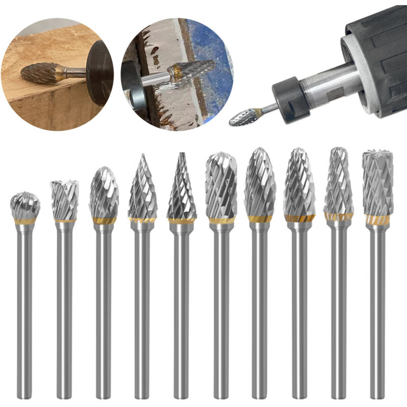 10 Stück Metallfräser Für Doppelschnitt-fräsmaschine Aus Wolfram, Rotierende Fräsköpfe, Gerader Schleiffräser Für Drehwerkzeuge, Behandlung, Schleifen, Gravur Und Polieren