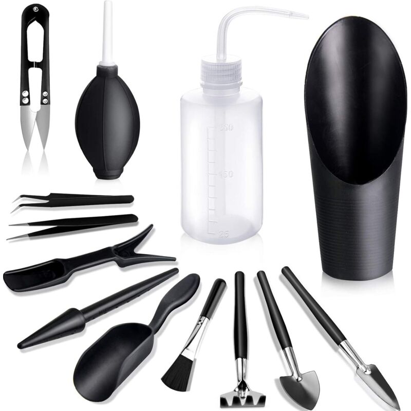 Werkzeugset Für Sukkulenten, 13-teiliges Mini-gartenwerkzeug-set, Umtopf- Und Pflegewerkzeugset Für Sukkulenten Und Minigärten, Schwarz.