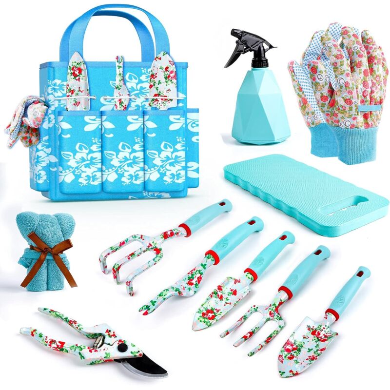 Garten-geschenkset Für Frauen – Blumige Gartenwerkzeuge Mit Tragetasche – Ideales Geschenk Für Mama, Freundin Oder Jede Andere Frau – Geburtstag, Weihnachten (blau)