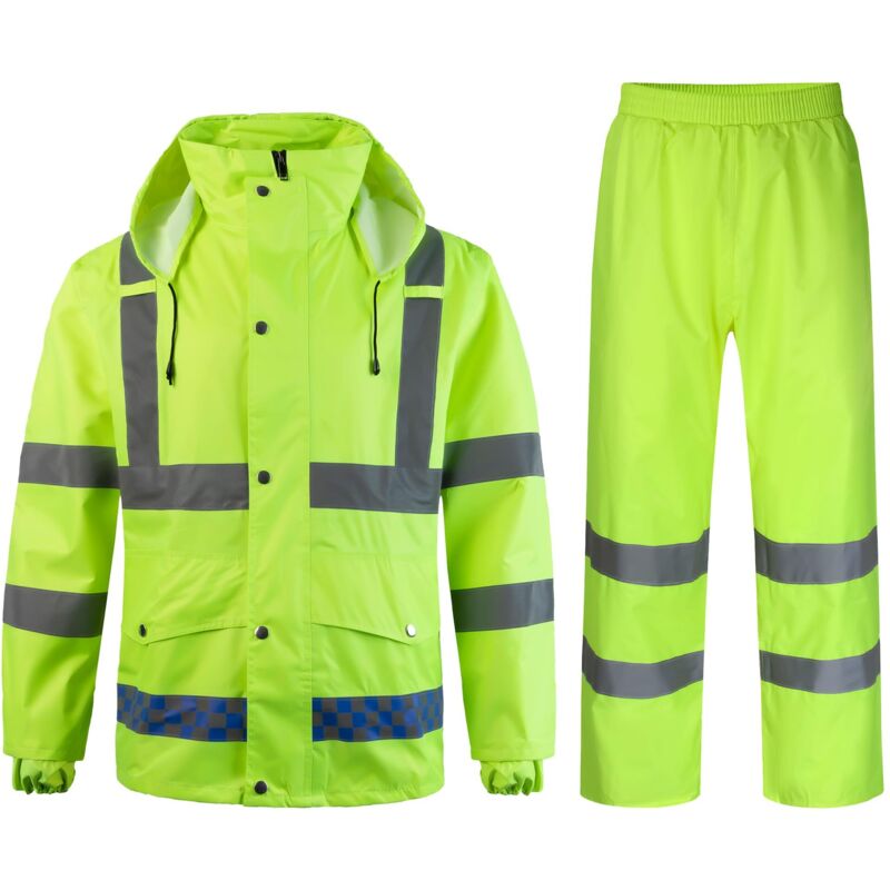 Herren 2-teiliger Regenanzug, Wasserdicht Mit Kapuze, Hohe Sichtbarkeit, Arbeitskleidung Für Herren, Set Aus Regenhose Und Winddichter Jacke