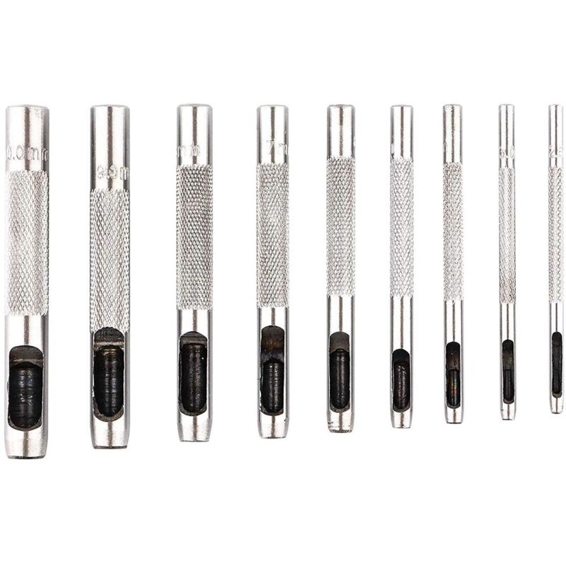 9-teiliges Set Aus Hohlen Stahlstanzeisen Von 2,5 Bis 10 Mm Für Leder, Uhren, Stoffe, Gürtel Und Dichtungen Mit Aufbewahrungsbeutel