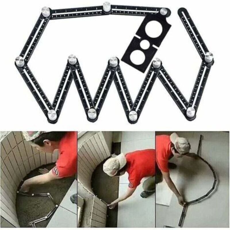 Template-werkzeug, Winkellehre, Multiwinkel-messlineal, 12-seitig Aus Aluminiumlegierung, Multiwinkel-lineal, Mit Verstellbarem Anschlaglineal, Schwarz