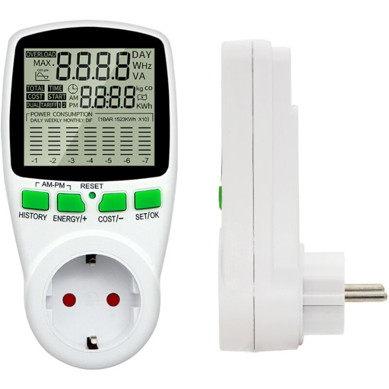 Wattmeter 230v/16a - Stromverbrauchsmesser - Steckdose Zur Kontrolle Der Energiekosten - Energiemesssteckdose Mit Großem Lcd-display
