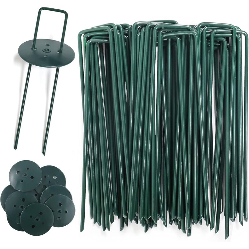 Gartenpfähle, Gartenpfähle Für Abdeckgewebe, Maschendraht Und Netz, 40 Rasenpfähle (15 Cm Hoch, 4 Cm Breit, 2,5 Mm Durchmesser) Und 10 Passende Unterlegscheiben