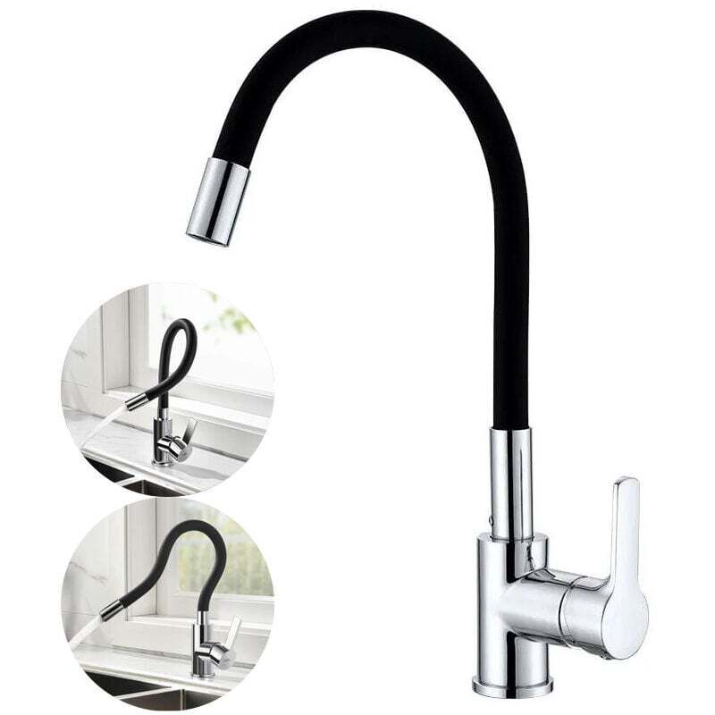 Flexibler Küchenwasserhahn Mit Hohem, Schwenkbarem Auslauf In Chrom Und Schwarz, Einlochiger Spültischmischer Für Warmes Und Kaltes Wasser (mit Flexiblem Schlauch)