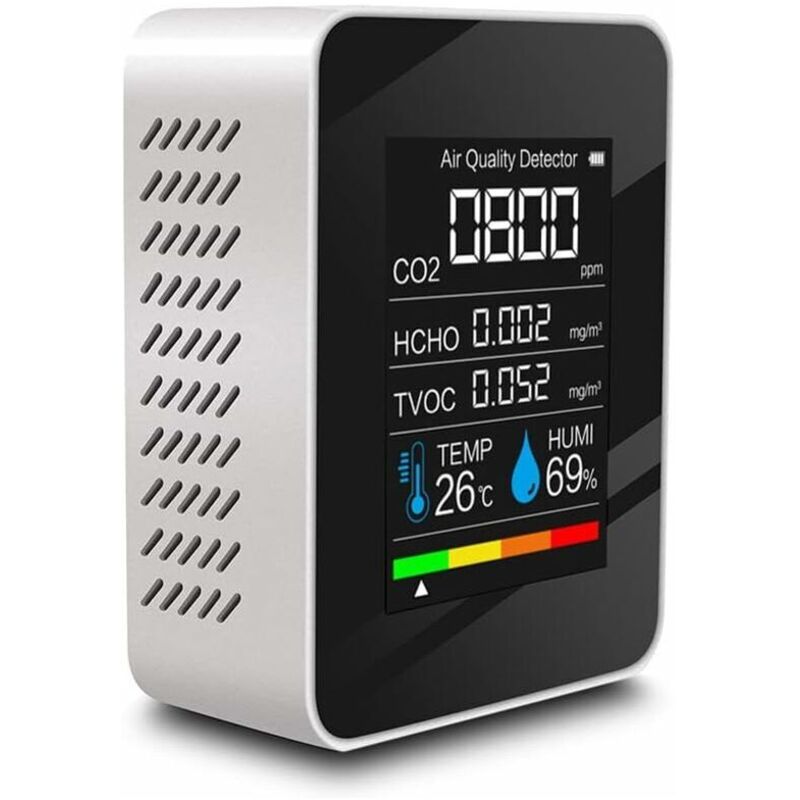 Luftqualitätsdetektor Multifunktionaler Co2-tester Mit Kohlendioxid, Tvoc-wert, Hcho, Batteriestandanzeige Und Temperatur-luftfeuchtigkeitsanzeige (weiß)