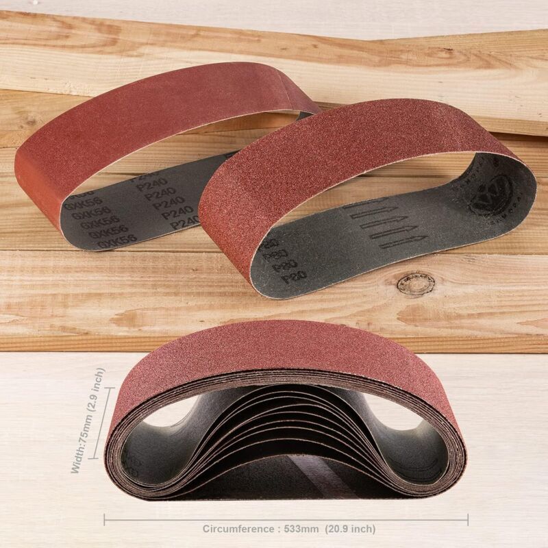 Set Di 9 Accessori Abrasivi Per Levigatrice A Nastro 75 X 533 Mm Grani 3 X 60 + 3 X 80 + 3 X 100