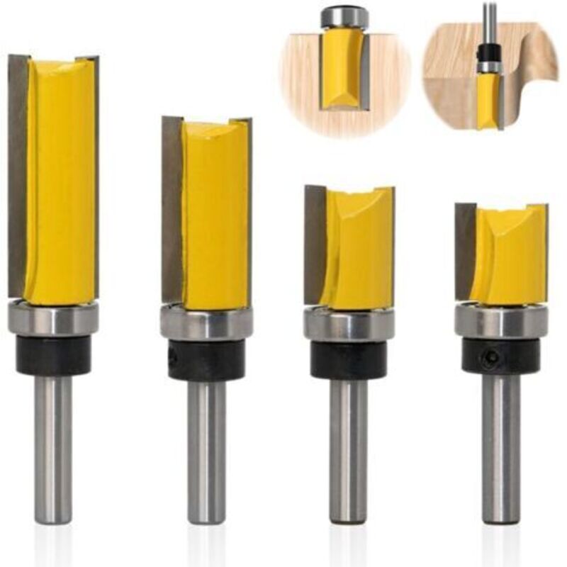 Satz Von 4 Holz-kopierfräsern Mit 8 Mm Schaft, Nutenfräser Für Oberfräse, Gerade Kopierfräser, Professionelles Schneidwerkzeug Für Router (4)