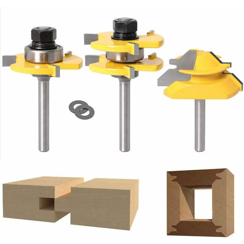 45-grad-gehrungsfräser Für Oberfräsen + Zungenfräser + Schlitzfräser, Holzfräser Für Tischlerwerkzeuge (1/4'' (6,35mm))