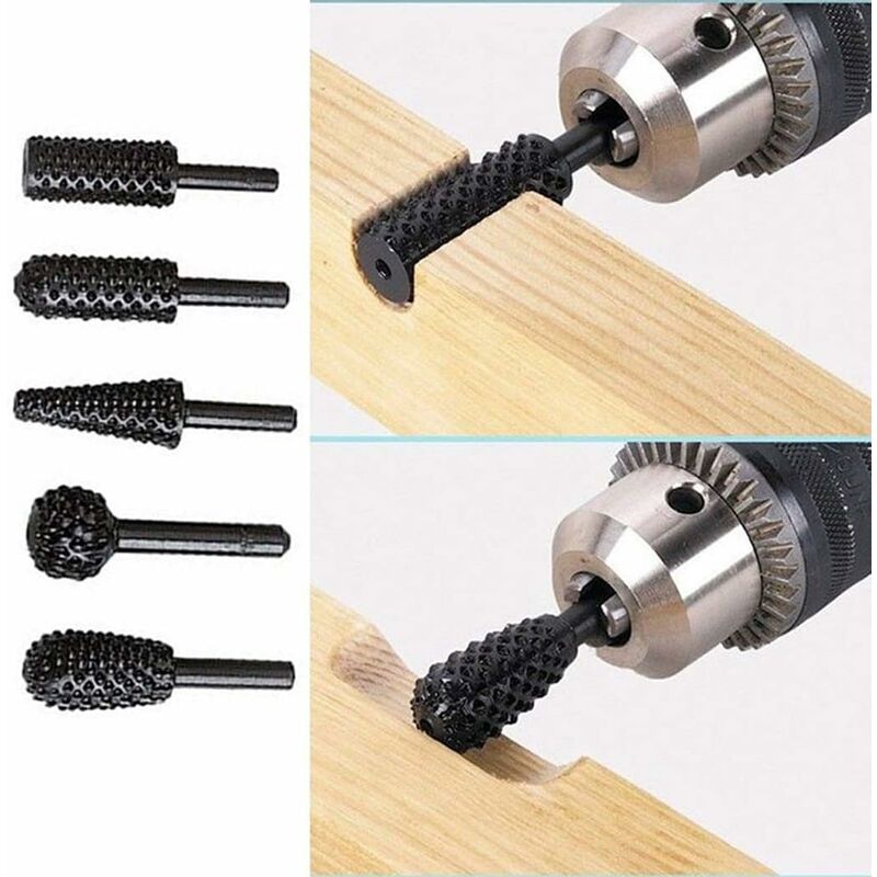 Satz Mit 1/4-zoll-6-mm-rotationsfräsern, Elektrowerkzeuge Zum Schleifen Von Holz, Gravieren, Schnitzen, Raspelspitzen, Rotierende Bohrspitzen, Satz Von Schaftspitzen Für Tischlerkits, 5er-pack, Schwar