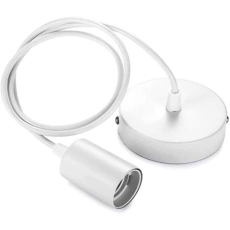 Hängende Lampenfassung Aus Kunststoff, Metall-hängelampe Mit Verstellbarem Kabel Für E27-fassung, Weiß. Hängende Lampenfassung Für E27 In Küche, Schlafzimmer, Wohnzimmer, Bar, Esszimmer, Restaurant. D